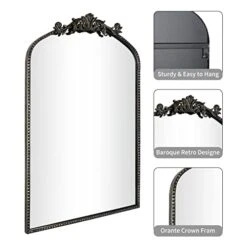 CASOLLY Retro Brush Black Gold Arched Wall Mirror, 24"x36" Vintage Anthropologie Rectangle Mantel Mirror With Antique Ornate Frame, Baroque Inspired Home Decor For Bathroom Vanity Bedroom Entryway -Amazon Store 41SaSgEAqdL