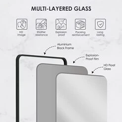 FTMIR 20 X 28 Inch Black Rectangle Mirror Bathroom Rectangular Wall Mounted Mirror With Premium Aluminum Matte Rounded Corner Frame(Horizontal Or Vertical Suspension) -Amazon Store 41SeNZ2icQS