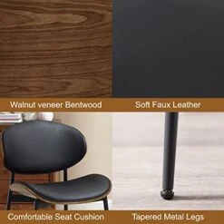 Art Leon Dining Chairs Set Of 4, Walnut Bentwood, Mid Century Modern Chair, Black Faux Leather Kitchen Dining Room Chairs With Metal Legs, Accent Chairs For Bedroom -Amazon Store 41So6t7johL