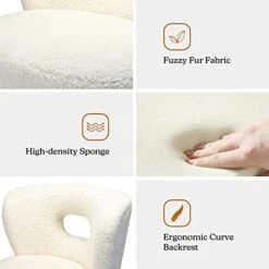 TINA'S HOME Modern Sherpa Accent Chair With Open Back & Wooden Legs, Upholstered Lamb Fleece Armless Slipper Chair, Comfy Faux Fur Cute Vanity Chair For Living Room Bedroom Office Makeup Room, Ivory -Amazon Store 41Ssbi93xDL