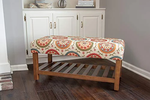 Homepop Home Decor | Upholstered Entryway Bench | Entryway Bench With Wood Shelf | Decorative Home Furniture (Orange Suzani) 4 Homepop Home Decor | Upholstered Entryway Bench | Entryway Bench With Wood Shelf | Decorative Home Furniture (Orange Suzani) - Image 2