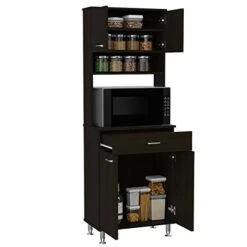 Helis 60 Kitchen Pantry 66,5" H With Microwave Shelf, Two Storage Cabinets, Black -Amazon Store 41SyADhyC1L