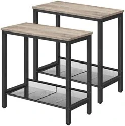 HOOBRO Side Tables, Set Of 2 Narrow Nightstands, Industrial End Table With Flat Or Slant Adjustable Mesh Shelf For Small Spaces, Stable Metal Frame And Easy Assembly, Rustic Brown And Black BF24BZ01 -Amazon Store 41T0YeMtzcL. AC