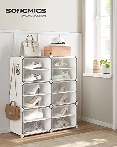 SONGMICS Shoe Rack, 6 Cubes Shoe Organizer With Doors, 24 Pair Plastic Shoe Storage Cabinet, For Bedroom, Entryway, Steel Frame, Plastic Panel, White ULPC033W01 4 SONGMICS Shoe Rack, 6 Cubes Shoe Organizer With Doors, 24 Pair Plastic Shoe Storage Cabinet, For Bedroom, Entryway, Steel Frame, Plastic Panel, White ULPC033W01 - Image 2