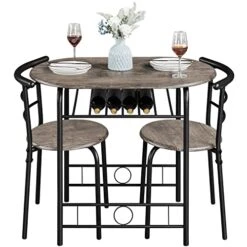 Yaheetech 3 Piece Round Dining Table Set Kitchen Breakfast Table Set For 2 Dining Table With 2 Chairs Space Saving Table Set W/Metal Frame, Wine Rack For Small Space/Apartment, Drift Brown 12 Yaheetech 3 Piece Round Dining Table Set Kitchen Breakfast Table Set For 2 Dining Table With 2 Chairs Space Saving Table Set W/Metal Frame, Wine Rack For Small Space/Apartment, Drift Brown -Amazon Store 41T200kaEnL