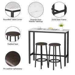 DKLGG Bar Table Set, Rectangular Counter Height Dining Table Set With Faux Marble Tabletop And 2 Bar Stools, 3-Piece Pub Dining Coffee Table Set For Small Spaces, Breakfast Nook, Dining Room- White 10 DKLGG Bar Table Set, Rectangular Counter Height Dining Table Set With Faux Marble Tabletop And 2 Bar Stools, 3-Piece Pub Dining Coffee Table Set For Small Spaces, Breakfast Nook, Dining Room- White -Amazon Store 41T2o6ReOyL