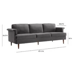 Tov Furniture The Porter Collection Contemporary Style Velvet Upholstered Living Room Sofa With Beech Wood Legs, Grey