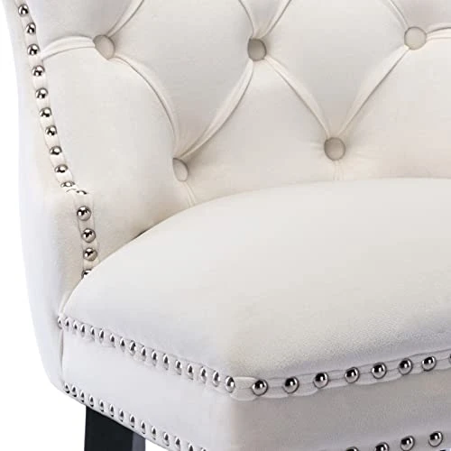 Chairus Dining Chairs Set Of 2 With Tufted High Back, Velvet Upholstered Dining Room Chairs Modern Elegant Nailhead Trim Ring Pull - Ivory 2PCS 8 Chairus Dining Chairs Set Of 2 With Tufted High Back, Velvet Upholstered Dining Room Chairs Modern Elegant Nailhead Trim Ring Pull - Ivory 2PCS - Image 6