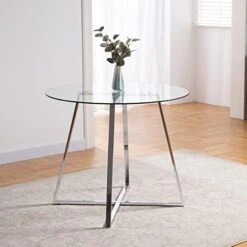 5 Pieces Dining Table And Chairs Set - Modern Round Dining Room Table With 4 Leather Chairs - Tempered Glass Table Top And Chrome Legs Kitchen Table Set For Small Space - White 18 5 Pieces Dining Table And Chairs Set - Modern Round Dining Room Table With 4 Leather Chairs - Tempered Glass Table Top And Chrome Legs Kitchen Table Set For Small Space - White -Amazon Store 41T9JdKp3YL