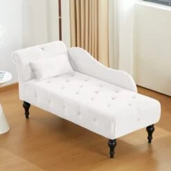 GENERIC Tufted Upholstered Velvet Rolled Arm Chaise Lounges Indoor Chair, Right Arm Facing Chaise Lounge With Nailhead Trim For Living Room Bedroom Office(White), 27.5D X 60.6W X 28.3H In -Amazon Store 41TL36yWPjL. AC