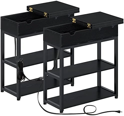 Rolanstar End Table With Charging Station, Narrow Nightstand, Flip Top Side Table With USB Ports And Storage Shelves For Small Spaces, Living Room, Bedroom (Rustic Brown) 8 Rolanstar End Table With Charging Station, Narrow Nightstand, Flip Top Side Table With USB Ports And Storage Shelves For Small Spaces, Living Room, Bedroom (Rustic Brown) - Image 6