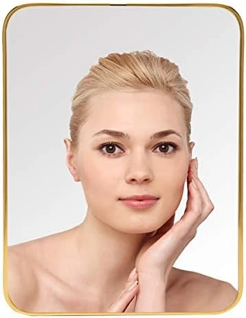 YEAKE Desk Table Stand Mirror For Make Up,Gold Hanging Wall Mirror Office With Metal Frame & Simple Bracket Can Be Assembled.(Rectangle) 7 YEAKE Desk Table Stand Mirror For Make Up,Gold Hanging Wall Mirror Office With Metal Frame & Simple Bracket Can Be Assembled.(Rectangle) - Image 5