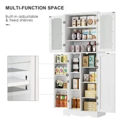 HORSTORS 64" Kitchen Pantry Cabinet, Modern Tall Cabinet With Glass Doors And Adjustable Shelves, Freestanding Utility Storage Cabinet Cupboard For Kitchen, Living Room, Dining Room, White -Amazon Store 41TNVeqIsPL