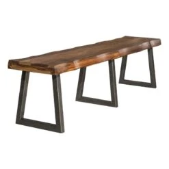 BOWERY HILL Natural Wood Bench For 3 People, Large Rustic Bench For Kitchen, Dining, Living Room, Industrial Farmhouse Bench For Entrance, Brown