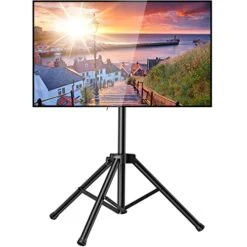 PERLESMITH Tripod TV Stand -Portable TV Stand For 37-80 Inch LED LCD OLED Flat Screen TVs-Height Adjustable Display Floor TV Stand With VESA 600x400mm, Holds Up To 110lbs PSTM2