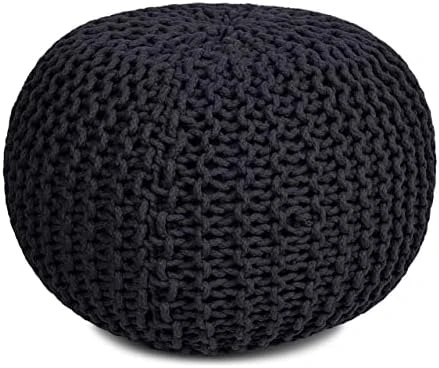 BIRDROCK HOME Round Pouf Foot Stool Ottoman - Knit Bean Bag Floor Chair - Cotton Braided Cord - Great For The Living Room, Bedroom And Kids Room - Small Furniture (Light Grey) 8 BIRDROCK HOME Round Pouf Foot Stool Ottoman - Knit Bean Bag Floor Chair - Cotton Braided Cord - Great For The Living Room, Bedroom And Kids Room - Small Furniture (Light Grey) - Image 6