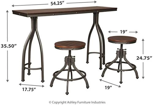 Signature Design By Ashley Odium Urban Counter Height Dining Table Set With 2 Bar Stools, 3 Piece Set, Rustic Brown 4 Signature Design By Ashley Odium Urban Counter Height Dining Table Set With 2 Bar Stools, 3 Piece Set, Rustic Brown - Image 2