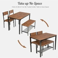 Giantex Dining Table Set For 4, Kitchen Table With Bench And Chairs, Industrial Gathering Bench Dining Set W/Metal Frame & Storage Rack, Dinette Set, Modern Functional Desk Set (Teak) -Amazon Store 41Thalj7ghL