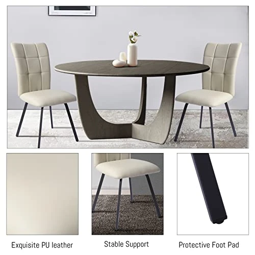 HIPIHOM Dining Chairs Set Of 4,Modern Kitchen Dining Room Chairs,Upholstered Dining Accent Side Chairs In Faux Leather Cushion Seat And Sturdy Metal Legs,Beige 7 HIPIHOM Dining Chairs Set Of 4,Modern Kitchen Dining Room Chairs,Upholstered Dining Accent Side Chairs In Faux Leather Cushion Seat And Sturdy Metal Legs,Beige - Image 5