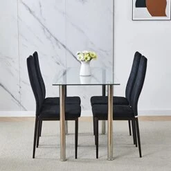 Nozama Rectangular Dining Table Chair Set Space Saving Dining Room Home Furniture Transparent Glass Stainless Steel Metal Legs For 4 People Flannal Black 18 Nozama Rectangular Dining Table Chair Set Space Saving Dining Room Home Furniture Transparent Glass Stainless Steel Metal Legs For 4 People Flannal Black -Amazon Store 41TlJv0VijL