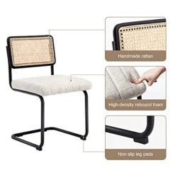 ONEVOG Rattan Dining Chair With Cane Backrest And Metal Frame, Set Of 2, Indoor Furniture For Kitchen, Living Room, Bedroom, Guest Room, Restaurant(Beige) -Amazon Store 41Tybknh2DS