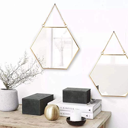 LONGWIN Hanging Wall Hexagon Mirror Decor Gold Geometric Mirror With Chain For Bathroom Bedroom Living Room 9.4"x 8.2" 6 LONGWIN Hanging Wall Hexagon Mirror Decor Gold Geometric Mirror With Chain For Bathroom Bedroom Living Room 9.4"x 8.2" - Image 4