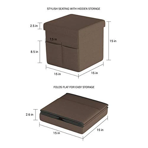 Lavish Home Foldable Storage Cube Ottoman With Pockets – Multipurpose Footrest Organizer For Bedroom, Living Room, Dorm Or RV (Pair, Linen Brown), 4 Lavish Home Foldable Storage Cube Ottoman With Pockets – Multipurpose Footrest Organizer For Bedroom, Living Room, Dorm Or RV (Pair, Linen Brown), - Image 2
