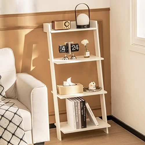 Giantex 4-Tier Wooden Ladder Shelf - Wall Leaning Storage Shelves With Anti-toppling Device, Anti-Falling Baffles, Ladder Bookshelf Organizer For Living Room, Bedroom, Small Place, Black 11 Giantex 4-Tier Wooden Ladder Shelf - Wall Leaning Storage Shelves With Anti-toppling Device, Anti-Falling Baffles, Ladder Bookshelf Organizer For Living Room, Bedroom, Small Place, Black - Image 9