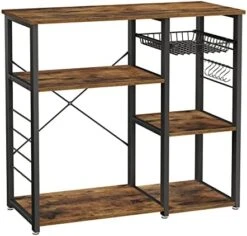VASAGLE ALINRU Kitchen Cart, Food Storage Shelf With Metal Mesh Basket, Bottle Holder And Storage Shelves, 15.7 X 31.5 X 34.1 Inches, Industrial Style, Rustic Brown UKKS80X -Amazon Store 41U1TG2yggL. AC