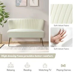 HULALA HOME Velvet Loveseat Sofa With Gold Legs, Mid-Century Modern Upholstered Love Seat Couch, Tufted Small 2-Seat Sofa Armless For Living Room, Bedroom, Apartment Small Spaces, Ivory 19 HULALA HOME Velvet Loveseat Sofa With Gold Legs, Mid-Century Modern Upholstered Love Seat Couch, Tufted Small 2-Seat Sofa Armless For Living Room, Bedroom, Apartment Small Spaces, Ivory -Amazon Store 41U5ThkfnbL