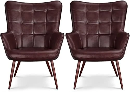 Yaheetech Faux Leather Chair Upholstered Living Room Chairs Accent Armchair With Tapered Legs Tufted Sofa Chairs For Home Office/Dining Room/Bedroom Brown, Set Of 2 8 Yaheetech Faux Leather Chair Upholstered Living Room Chairs Accent Armchair With Tapered Legs Tufted Sofa Chairs For Home Office/Dining Room/Bedroom Brown, Set Of 2 - Image 6
