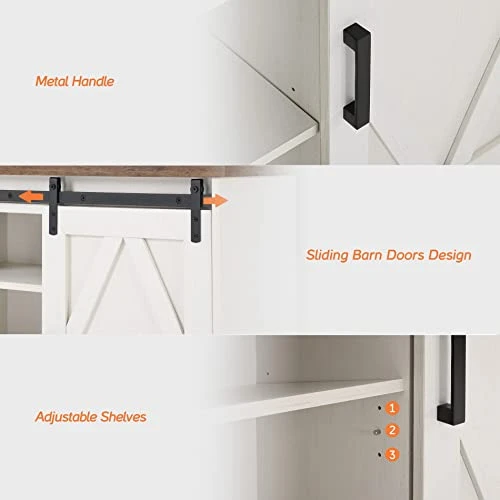 WAMPAT Rusitc Farmhouse Accent Buffet Sideboard Serving Console Cabinet Coffee Bar Entryway Table With Sliding Barn Door, Storage Shelves For Home Kitchen Bathroom, 35 Inch, White 6 WAMPAT Rusitc Farmhouse Accent Buffet Sideboard Serving Console Cabinet Coffee Bar Entryway Table With Sliding Barn Door, Storage Shelves For Home Kitchen Bathroom, 35 Inch, White - Image 4