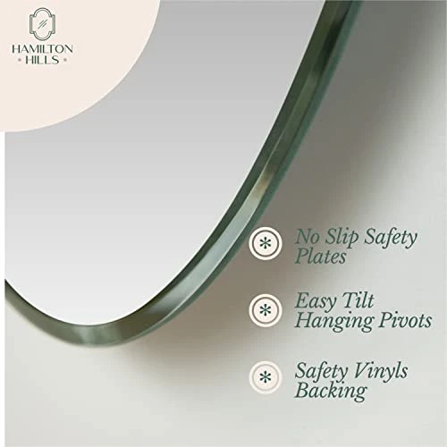 Hamilton Hills 24x36 Inch Frameless Oval Pivot Wall Mirror With Brushed Chrome Rounded Wall Brackets | Large Circular Tilt & Pivoting Bathroom Mirror | Bedroom, Farmhouse Hanging Wall-Mounted Vanity 5 Hamilton Hills 24x36 Inch Frameless Oval Pivot Wall Mirror With Brushed Chrome Rounded Wall Brackets | Large Circular Tilt & Pivoting Bathroom Mirror | Bedroom, Farmhouse Hanging Wall-Mounted Vanity - Image 3