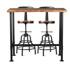 3-Piece Table & Chair Sets For Pub Kitchen Dining Living Party Bistro Breakfast, 1 Rectangular Dining Table (47.3" L X 41.3" H X 23.6" W), 2 Round Swivel Adjustable Stools (20.47"-25.59" Height), Weld