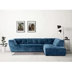 Acanva Mid-Century Velvet Sofa Couch For Living Room, L-Shape 2-Piece Chaise, Blue, 113" W Right Hand Facing Sectional