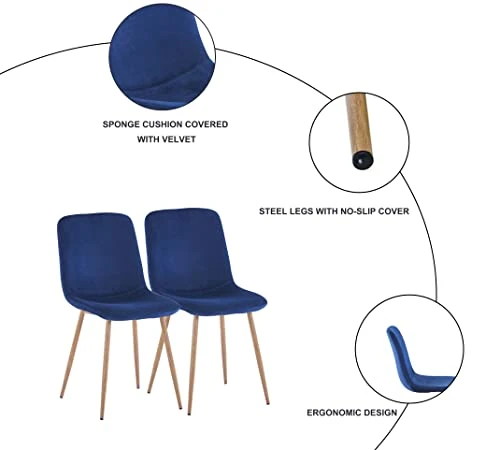 Springfavor Blue Velvet Dining Chairs Set Of 4 Kitchen & Dining Room Chairs With Sturdy Metal Legs Upholstered Mid Century Modern Dining Chairs For Living Room/Kitchen/Bedroom 6 Springfavor Blue Velvet Dining Chairs Set Of 4 Kitchen & Dining Room Chairs With Sturdy Metal Legs Upholstered Mid Century Modern Dining Chairs For Living Room/Kitchen/Bedroom - Image 4
