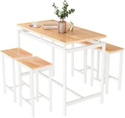 MIERES 5 Pcs Dining Table Set, Kitchen Table And Chairs For 4 Kitchen Counter With Bar Height Stools, Ideal For Pub︱Home︱Farmhouse Restaurant︱Cafe, MDF Top & Steel Frame -Amazon Store 41UPMVsz9uL. AC