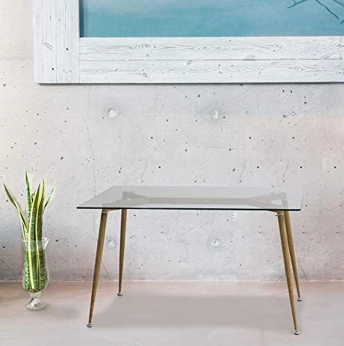 IDS Online Mid Century Dining Table, Office Desk, Glass : 8mm, Wooden Skin 5 IDS Online Mid Century Dining Table, Office Desk, Glass : 8mm, Wooden Skin - Image 3