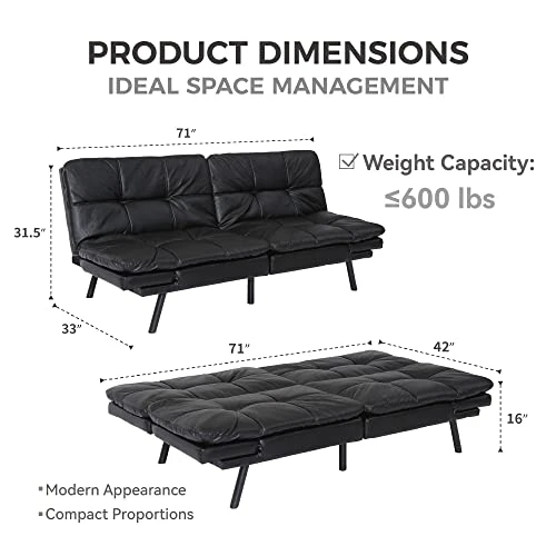 VITOVMA Multi-funtion Futon Sofa Bed,Faux Leather Memory Foam Small Splitback Sofa,Convertible Sleeper Sofa W/Removable Armrests,Futon Couch For Compact Living Spaces Offices Dorm Bonus Room 5 VITOVMA Multi-funtion Futon Sofa Bed,Faux Leather Memory Foam Small Splitback Sofa,Convertible Sleeper Sofa W/Removable Armrests,Futon Couch For Compact Living Spaces Offices Dorm Bonus Room - Image 3