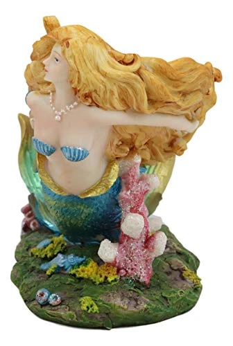 Ebros Nautical Coastal Beach Colorful Blonde Mermaid With Shimmering Blue Tail Swimming By Corals Wine Holder Display Figurine Resin Sea Siren Kitchen Decor Party Centerpiece Ocean Reef Nymph Statue 5 Ebros Nautical Coastal Beach Colorful Blonde Mermaid With Shimmering Blue Tail Swimming By Corals Wine Holder Display Figurine Resin Sea Siren Kitchen Decor Party Centerpiece Ocean Reef Nymph Statue - Image 3