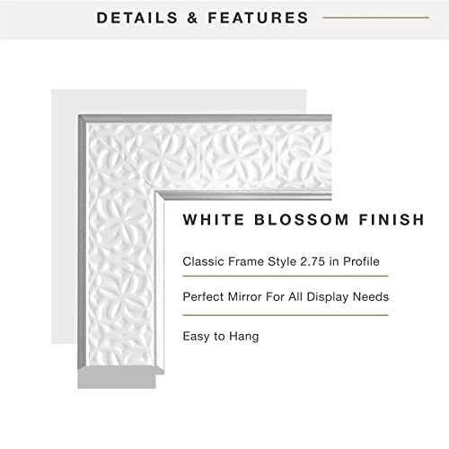 MCS Nordic Blossom Large Wall Mirror, Modern Rectangle Mirror Home Decor For Living Room, Bedroom, Or Bathroom, 27 By 33 Inch, White 5 MCS Nordic Blossom Large Wall Mirror, Modern Rectangle Mirror Home Decor For Living Room, Bedroom, Or Bathroom, 27 By 33 Inch, White - Image 3