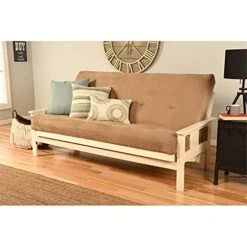 Pemberly Row Full Futon With Suede Fabric Mattress In White And Tan -Amazon Store 41UsEdtBd7S