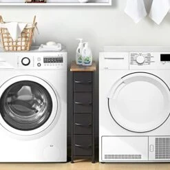 Somdot Narrow Dresser With 4 Drawers, Slim Storage Chest Of Drawers With Removable Fabric Drawers For Closet Small Spaces Bathroom Bedroom Laundry, Black/Rustic Brown -Amazon Store 41Uv2aSkcUL