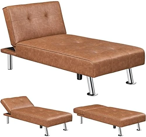 Yaheetech Faux Leather Sofa Bed Sleeper Convertible Futon Sofa Modern Recliner Couch Daybed With Chrome Metal Legs For Living Room Black 8 Yaheetech Faux Leather Sofa Bed Sleeper Convertible Futon Sofa Modern Recliner Couch Daybed With Chrome Metal Legs For Living Room Black - Image 6