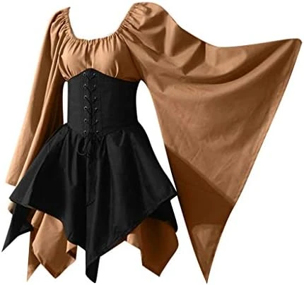 JEGULV Medieval Fairy Cosplay Set Women's Gothic Elf Fairy Short Dresses Renaissance Costumes Halloween Flare Sleeve Dress 7 JEGULV Medieval Fairy Cosplay Set Women's Gothic Elf Fairy Short Dresses Renaissance Costumes Halloween Flare Sleeve Dress - Image 5