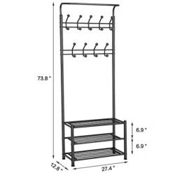 YOMIIN Metal Multipurpose Entryway Hall Tree With 3-Tier Shoe Rack, Black -Amazon Store 41V4KRdN3gL 1