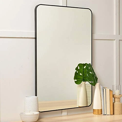 24"x36" Black Bathroom Mirror, Upgrade Metal Frame Wall Mounted With Rounded Corner For Entryways, Living Rooms 7 24"x36" Black Bathroom Mirror, Upgrade Metal Frame Wall Mounted With Rounded Corner For Entryways, Living Rooms - Image 5