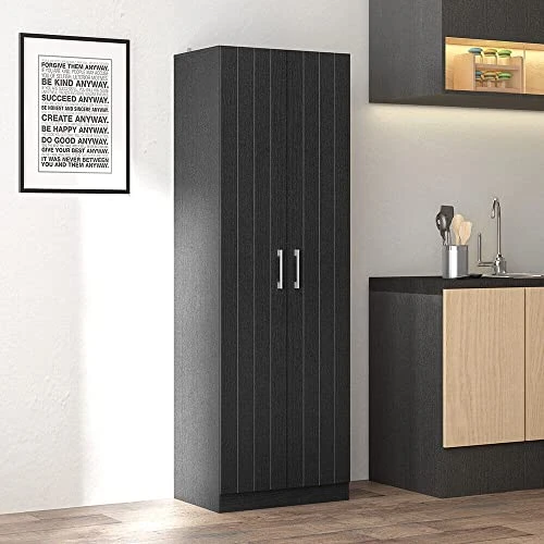 Revada 71" H Freestanding Wood Kitchen Pantry Storage Cabinet With 2 Pull Open Doors & 4 Shelves Color: Black Oak Material: Particle Board, Manufactured Wood Overall Dimensions:71 H X 23.5 W X 16.25 D 3 Revada 71" H Freestanding Wood Kitchen Pantry Storage Cabinet With 2 Pull Open Doors & 4 Shelves Color: Black Oak Material: Particle Board, Manufactured Wood Overall Dimensions:71 H X 23.5 W X 16.25 D