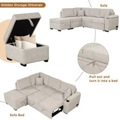 Merax L Shaped Sectional Sofa Couch Sleeper Bed With Storage Ottoman And Chaise For Living Room, Small Apartment Love Seats, Beige_Linen -Amazon Store 41VNEPPVqSL