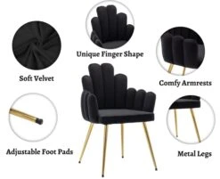 EALSON Velvet Dining Chairs Set Of 2 Comfy Upholstered Accent Arm Chairs With Mid Back Modern Finger Shape Vanity Chair With Gold Metal Legs For Living Room/Dining Room/Bedroom, Black -Amazon Store 41VNa8u1HnL